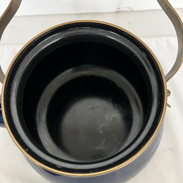 Colbalt Blue Enamel and Brass Tea Pot For Sale - Image 6 of 7