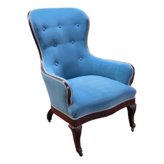 Antique Circa 1900 Chippendale Revival Carved Mahogany Wingback Easy Chair With Acanthus-Carved Cabriole Legs For Sale