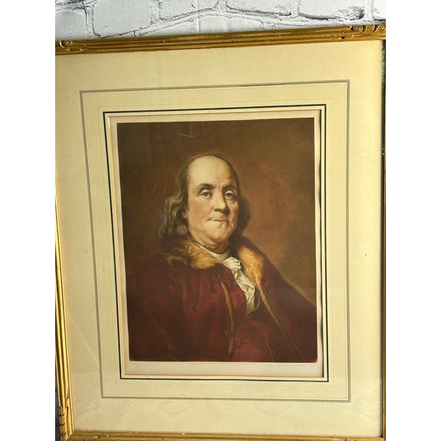 This exceptional 1927 antique portrait of Benjamin Franklin is a premium, hand-signed color mezzotint engraving by...