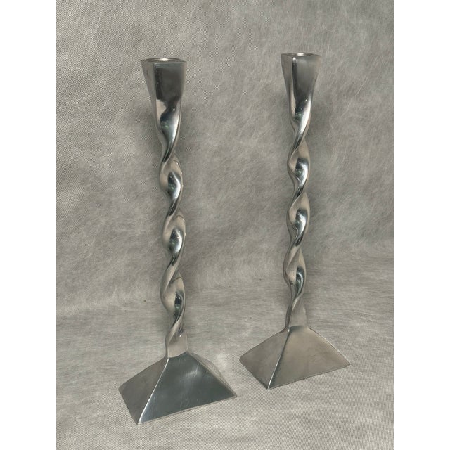 Silver Vintage Chrome Twist Candleholder, Set of 2 For Sale - Image 8 of 8
