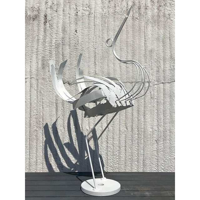 Vintage Boho Monumental Wrought Iron Crane Sculpture For Sale In West Palm - Image 6 of 6