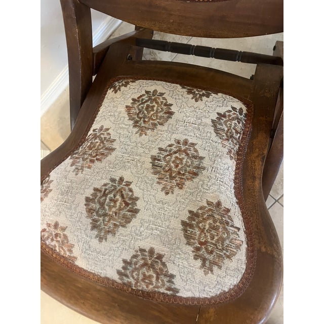 Vintage Victorian Carved Walnut and Upholstered Folding Rocking Chair For Sale - Image 9 of 12