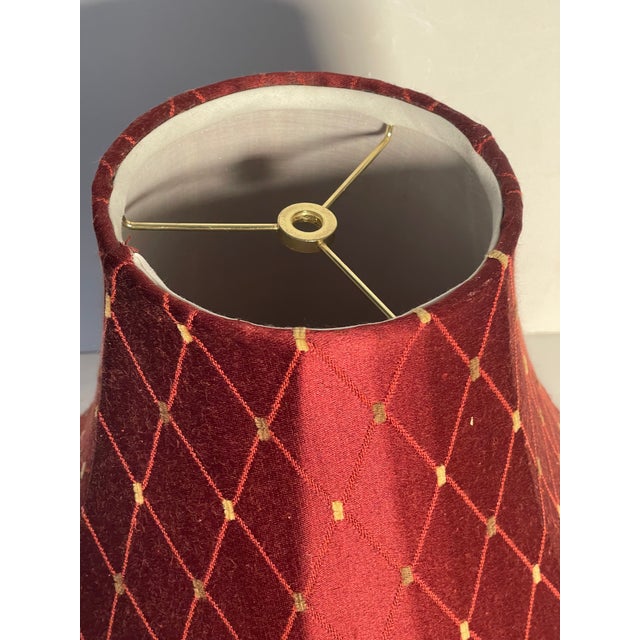 1960s Shabby Chic Burgundy Red Silk Embroidered Lamp Shade For Sale - Image 4 of 5