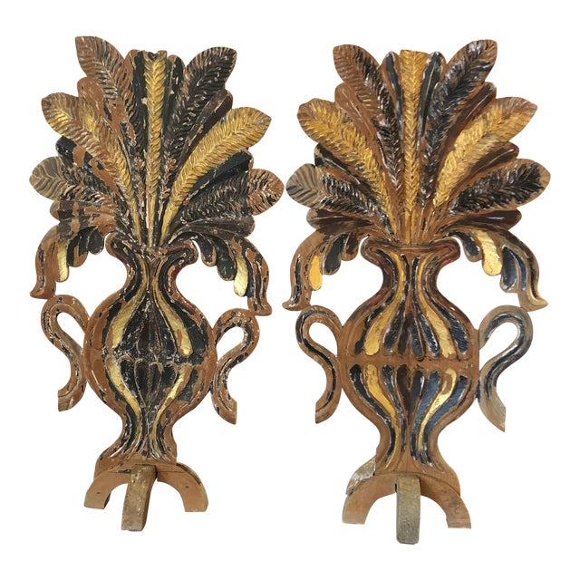 Mid 19th Century Antique Carved Painted Gilded Fireplace Screens