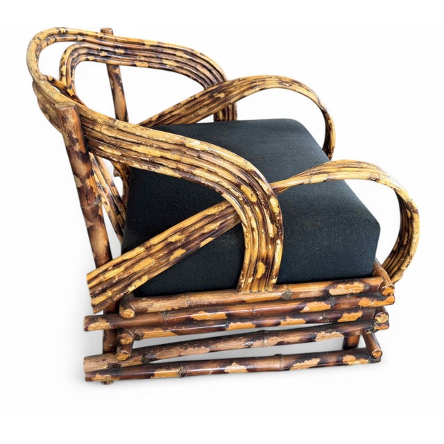 Vintage Boho 5-Strand Tortoise Shell Rattan Sofa & Chair - 2 Piece Set For Sale - Image 11 of 12