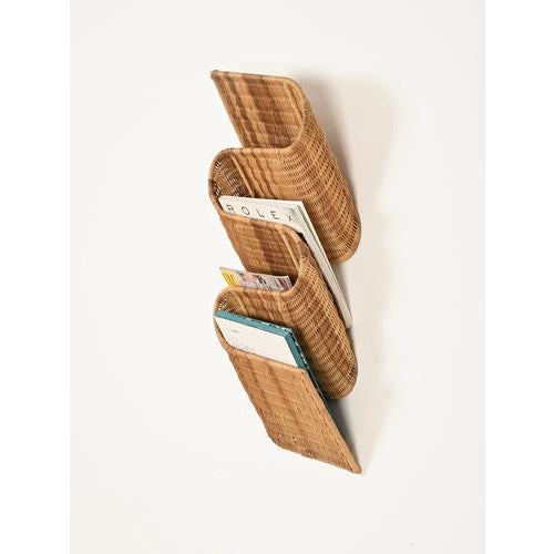 Wood Italian Hand-Woven Wicker Wall-Mounted Magazine Rack, Italy, 1970s For Sale - Image 7 of 9