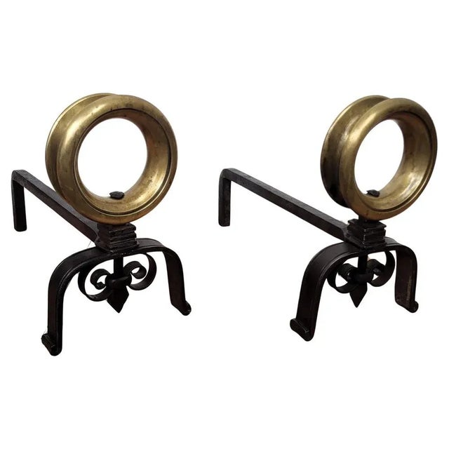 Metal Italian Brass and Wrought Iron Andirons, 1970s, Set of 2 For Sale - Image 7 of 7