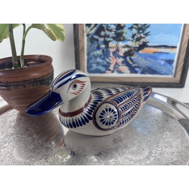 1990s Vintage Tonalá Mexican Pottery Duck | Hand-Painted Folk Art Sculpture For Sale - Image 5 of 6