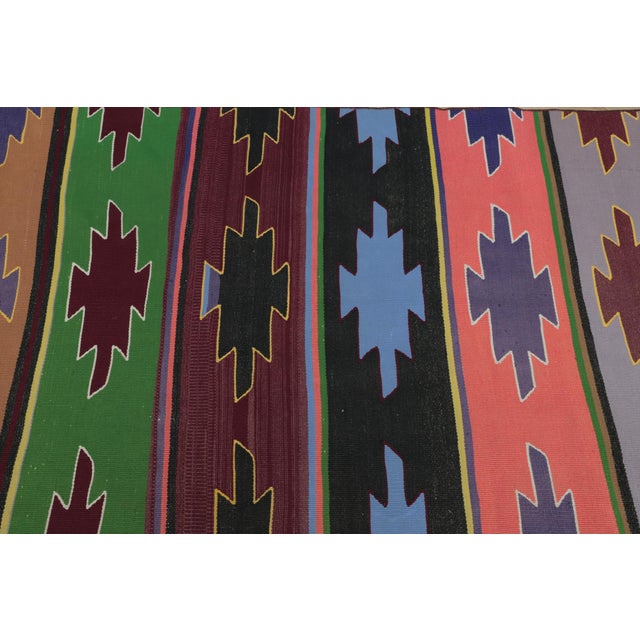 1970s Southwestern Geometric Natural Rainbow Colorful Striped Kilim Rug For Sale - Image 12 of 13