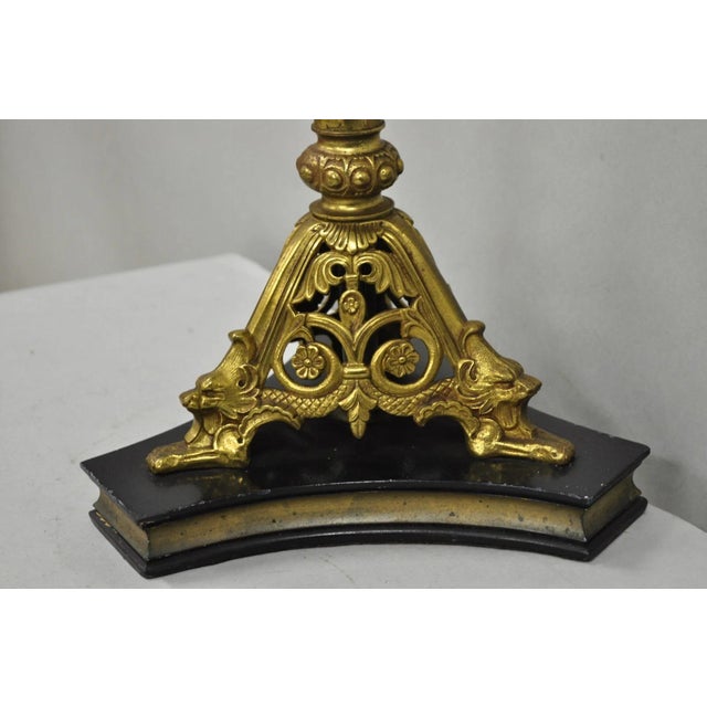 Antique French Renaissance Gothic Figural Brass Candlestick Column Table Lamp For Sale - Image 9 of 12