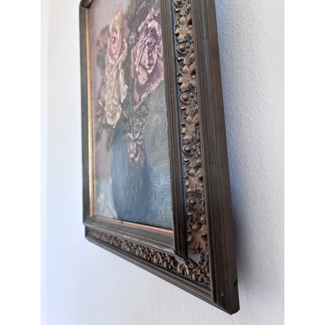Vintage Original Flower Oil Painting, Signed Flower Still Life Art For Sale - Image 4 of 13