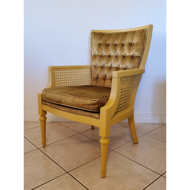 1960s Vintage Button Tufted Velvet Cane Painted Arm Chair Chairish