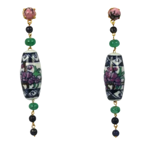 Dangle/drop Ceramic Emerald, Sapphire, Rhodolite Earrings - 2 Pieces