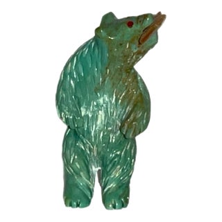 Carved Turquoise Bear With Fish Fetish - Zuni or Zuni Style For Sale