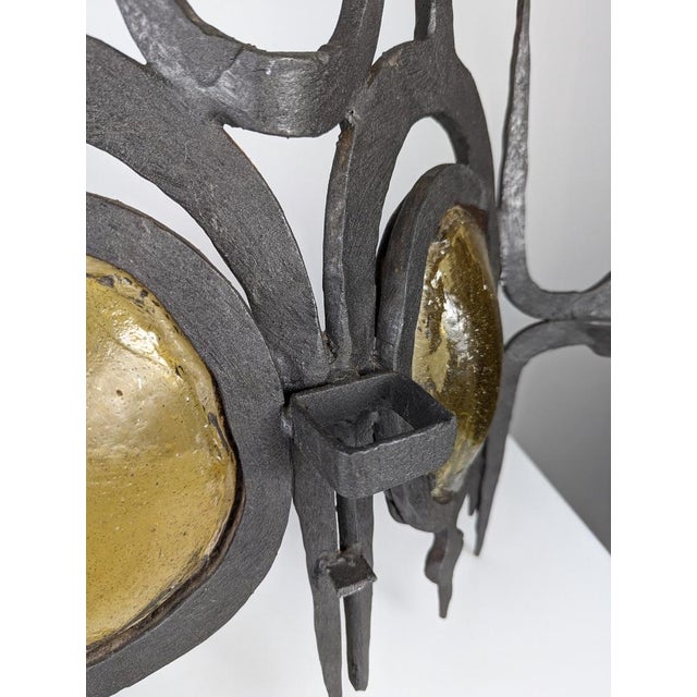 Wrought Iron & Blown Glass Wall Lights, Set of 3 For Sale - Image 16 of 18