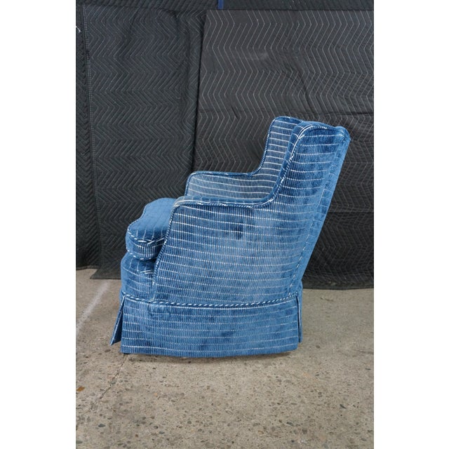 Mid 20th Century Tufted Blue Upholstered Library Club Lounge Chair & Ottoman For Sale - Image 13 of 18