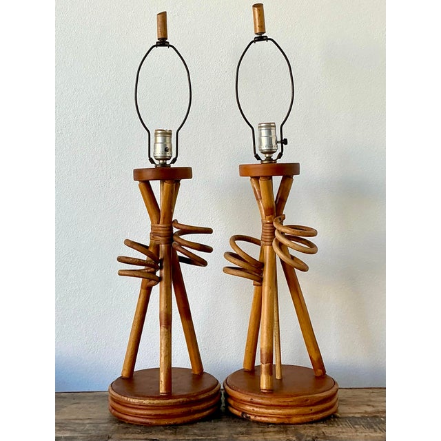 Vintage Twisted Rattan Lamps - A Pair For Sale - Image 9 of 12