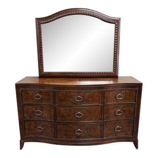 Universal Furniture Transitional Burled-Finish Dresser With Mirror For Sale