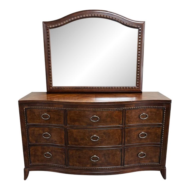 Universal Furniture Transitional Burled-Finish Dresser With Mirror For Sale