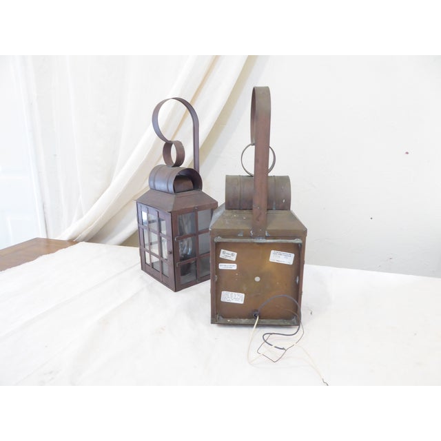 American Vintage Copper Lantern Sconces - A Pair For Sale - Image 3 of 4