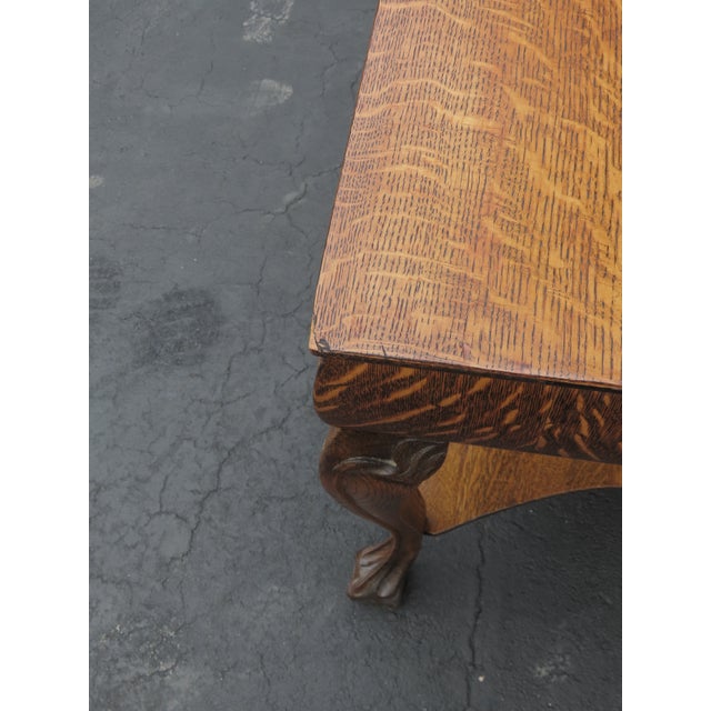 Early 1900s Ball and Claw Feet Tiger Oak Writing Office Desk Library Table 6410 For Sale - Image 14 of 17