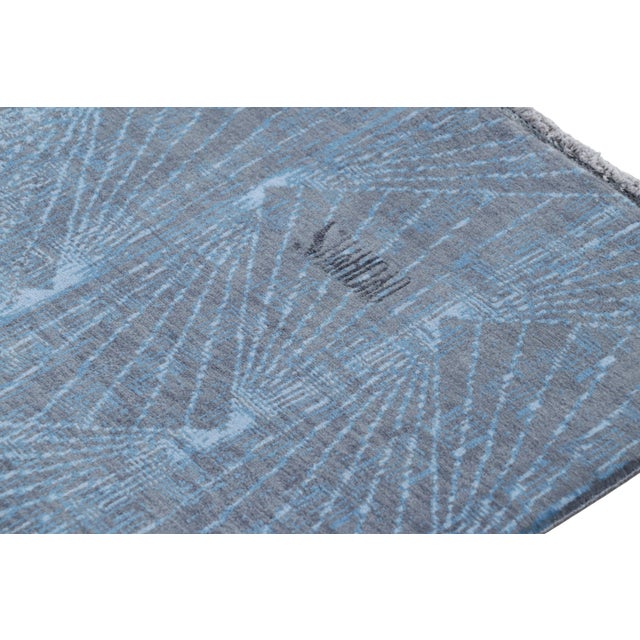 Rug & Kilim’s Contemporary Geometric Rug in Blue and Gray “Abstract Medallion” For Sale In New York - Image 6 of 8