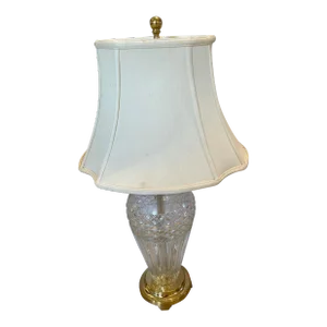 1990s Large Waterford Crystal Lamp With Brass Base
