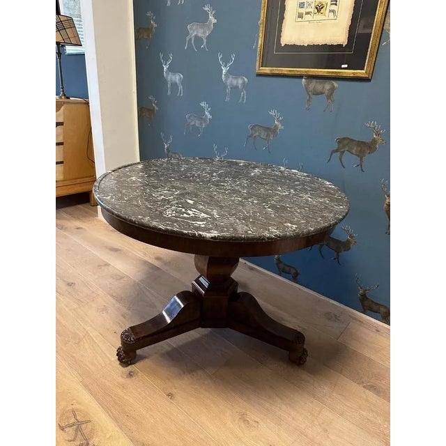 Brown French Mahogany Gueridon Table with Marble Top For Sale - Image 8 of 9