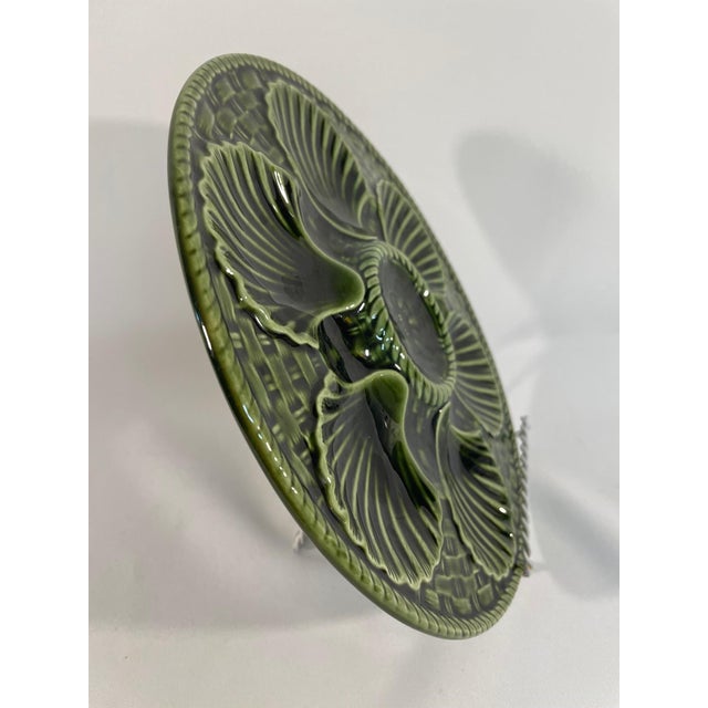 Emerald 1920s Longchamp French Majolica Green Oyster Plate For Sale - Image 8 of 13