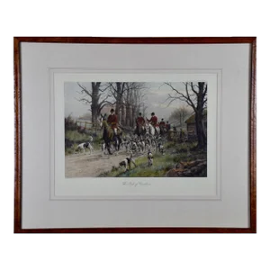 Engraving of a British Fox Hunting Scene "The Pink of Condition", 1909