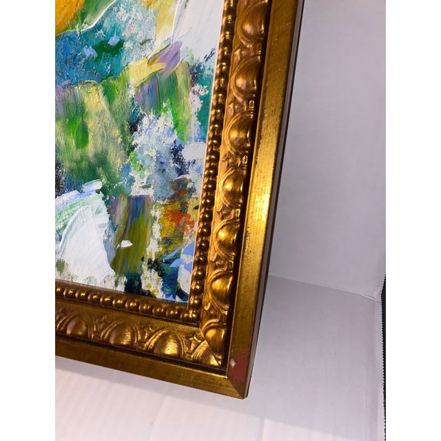 Vintage Large Abstract Impasto Oil Painting With Floral Motifs in a Gold Frame. For Sale - Image 4 of 12