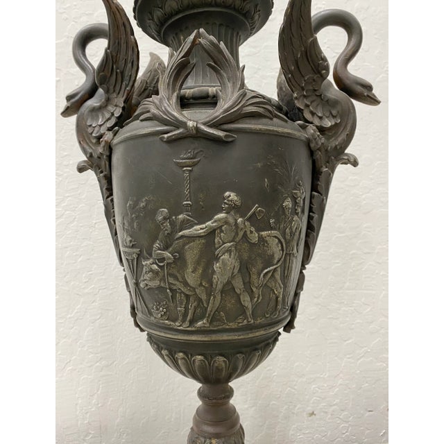 Metal Vintage Classical Urn Cast Metal Table Lamp C.1940s For Sale - Image 7 of 9