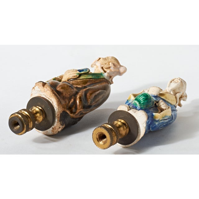 Early 20th Century Ceramic Chinese Wise Man Lamp Finials - a Pair For Sale - Image 9 of 10