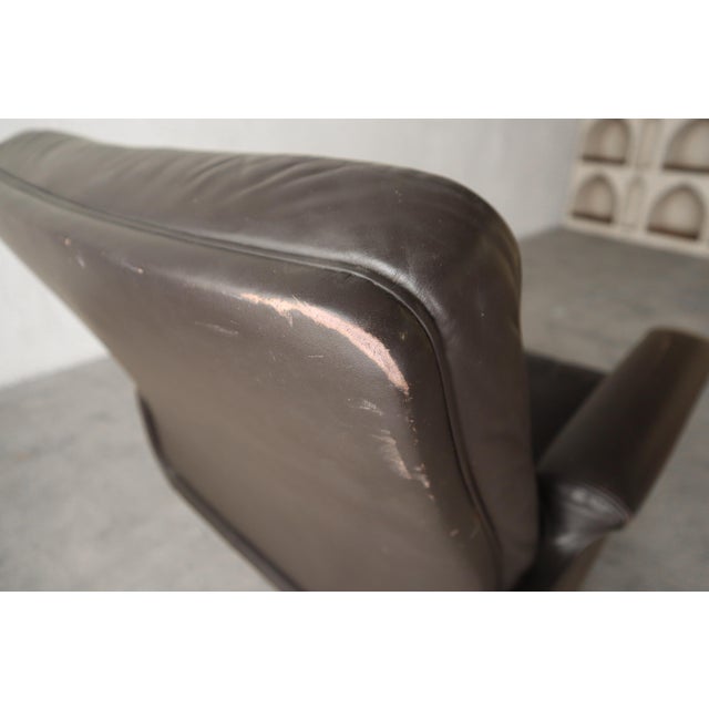 Mid Century Danish Brown Leather & Rosewood Swivel Lounge Chair For Sale - Image 9 of 11