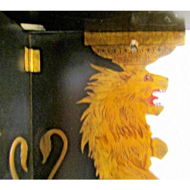 Pair Antique Anglo Sinhalese Black Lacquer Rearing Lions Wall Shelves Brackets 1880 For Sale In Miami - Image 6 of 16