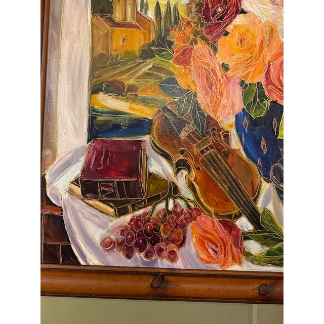 Contemporary Monumental Maya Eventov Signed Oil Painting, Vibrant Still Life, 43 X 55 In. For Sale - Image 3 of 7
