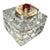 Vintage Cut Crystal Inkwell W/Brass Lid and Red Gemstone For Sale