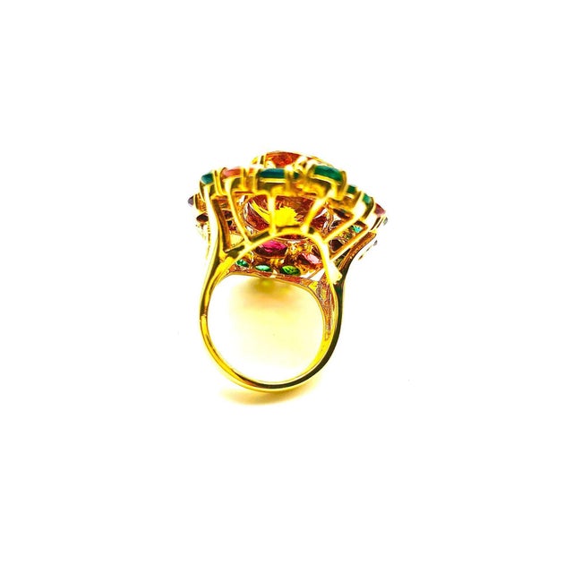 Baroque Bochic "Orient" Vintage Tourmaline & Orange Citrine Ring - 18K Gold & Silver For Sale - Image 3 of 18