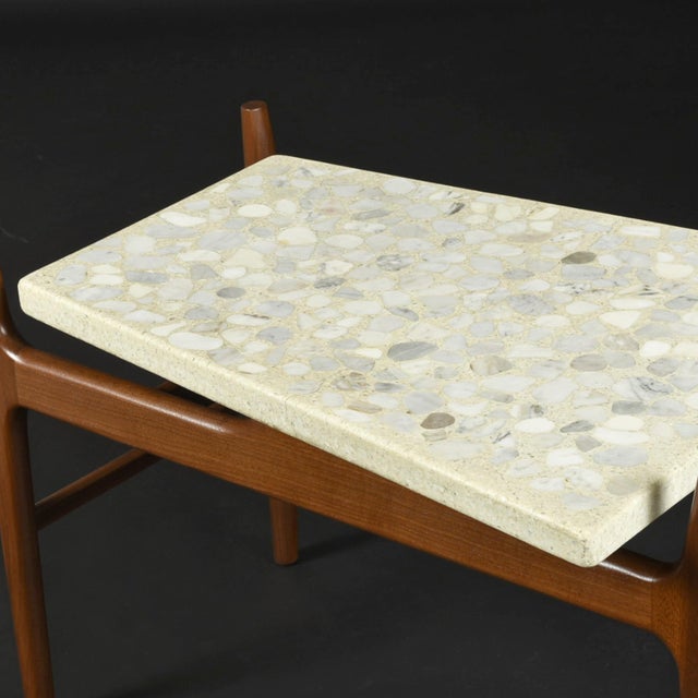 Stone Gray Pair of Sculptural Walnut and Terrazzo Side Tables Attributed to John Keal For Sale - Image 8 of 11