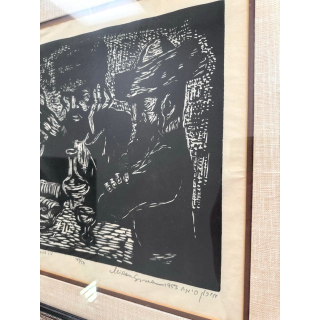 1950s Vintage 1953 Miron Sima Woodblock Print “Friday Evening at the Rabbi” Signed Jewish Wall Art For Sale - Image 5 of 12