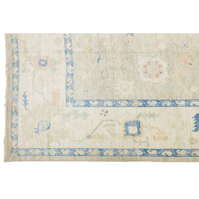 Serene Modern Oushak Style Hand-Knotted Wool Area Rug – Sky Blue & Champagne For Sale - Image 4 of 11