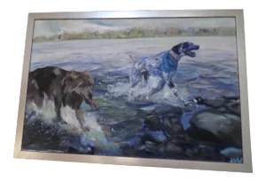 Dogs on Lake Noxamixon, Oil on Canvas