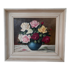 Vintage Original Floral Rose Oil Painting, Signed Flower Art
