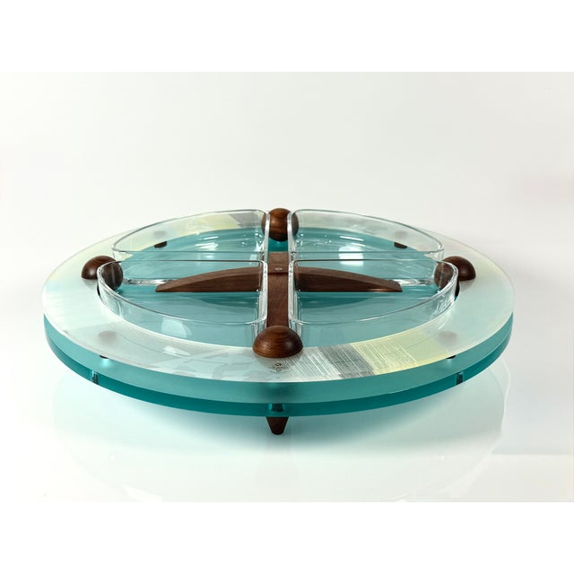 Tray dimensions - diameter: 40cm - height: 8cm Appetizer set dimensions - diameter: 24cm - height: 30cm This piece has an...