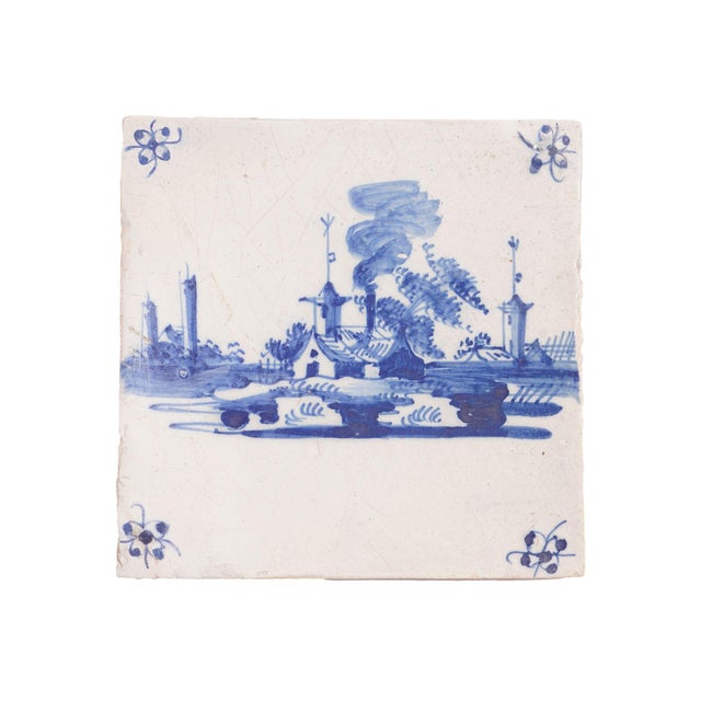 18th Century Set of 3 Delft Faience Tiles With Architectural Landscapes, C. 1700 For Sale - Image 5 of 10