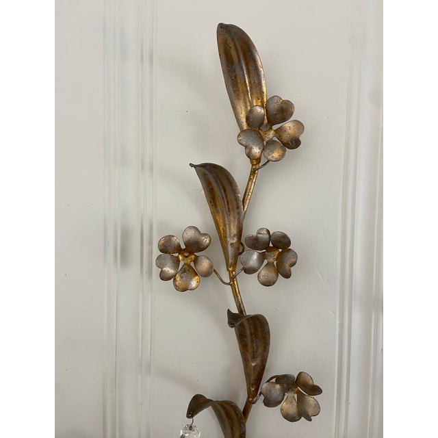 Mid 20th Century Mid Twentieth Century Gold Gilded Italian Toleware Metal Candle Sconces, a Pair For Sale - Image 5 of 9