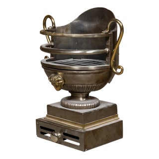 English Regency Style Coal Burner Fireplace Urn Grate with Brass Volutes For Sale