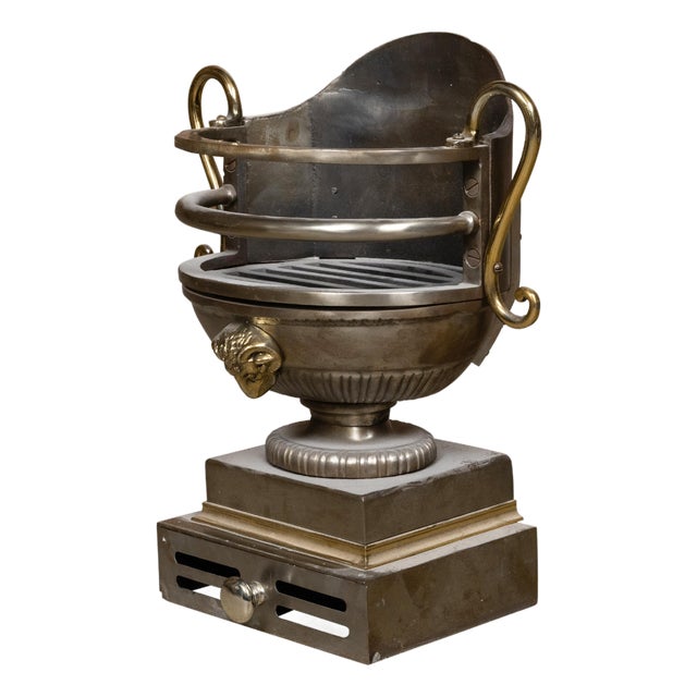 English Regency Style Coal Burner Fireplace Urn Grate with Brass Volutes For Sale