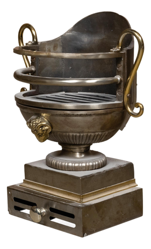 English Regency Style Coal Burner Fireplace Urn Grate with Brass Volutes