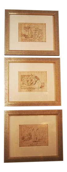 Early 19th Century Dante's Divine Comedy Pen and Ink Drawings After Flaxman, Framed - Set of 3